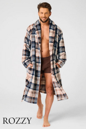 Халат мужской флисовый Key MGL 443 графитовый/бежевый