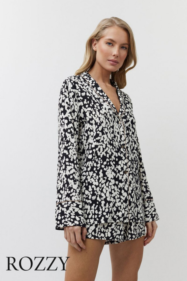 Пижама вискозная с шортами Aruelle Solene черный/молочный