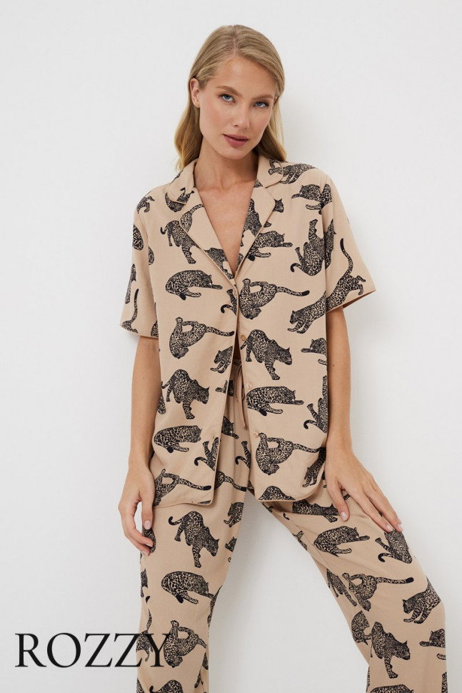 Пижама вискозная Aruelle Soraya капучино/черный