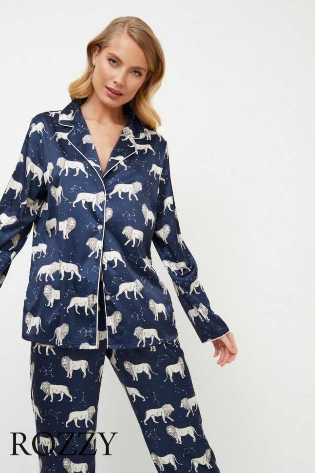 Пижама атласная Aruelle Nala темно-синий/серый