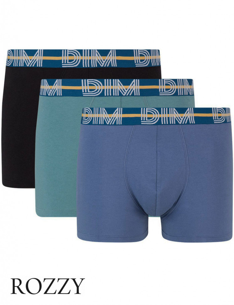 Трусы шорты мужские DIM 01QU синий/зеленый/черный (уп.3шт.)