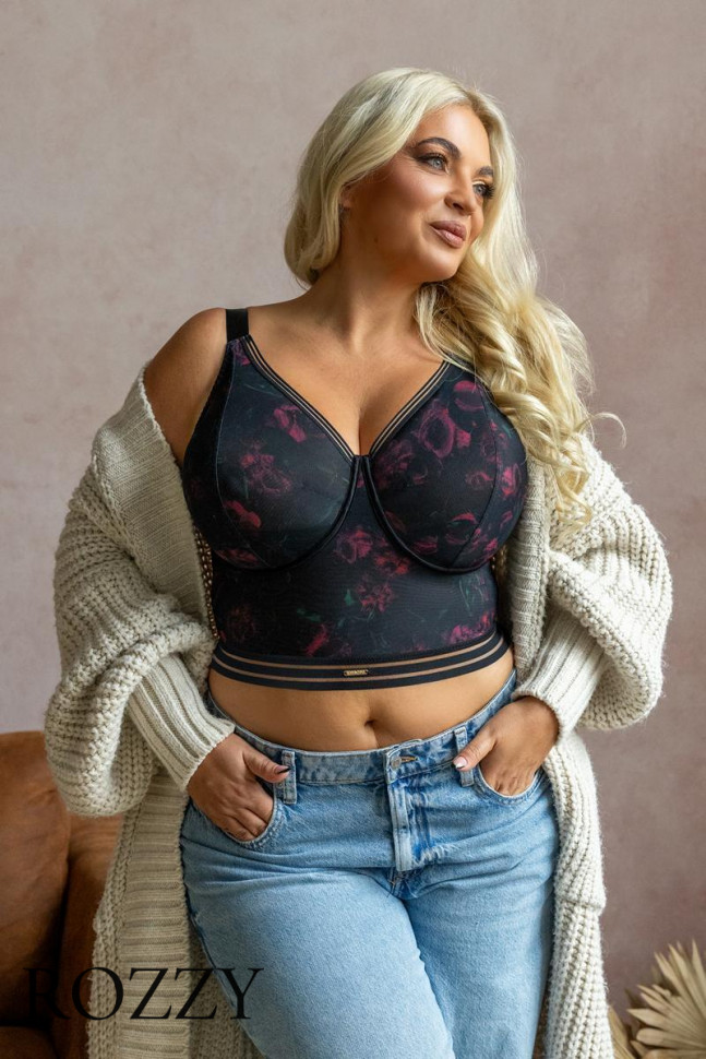 Бюстгальтер бюстье Kris Line Blossom Softbralette longline черный/сиреневый