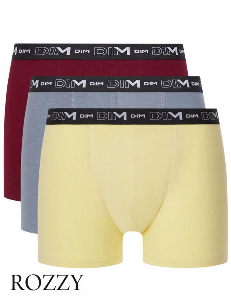 Трусы шорты мужские DIM 6596/3 лимонный/красный/серый (уп.3шт.)