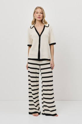 Костюм домашний хлопковый Aruelle Mirage Set светло-бежевый/черный