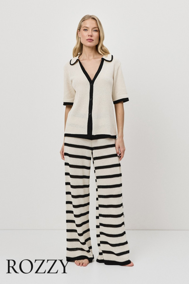 Костюм домашний хлопковый Aruelle Mirage Set светло-бежевый/черный