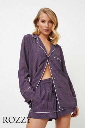 Пижама вискозная с шортами Aruelle Sabine баклажановый