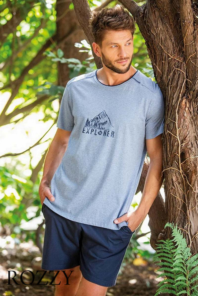 Пижама мужская Key MNS 628 темно-синий/серо-голубой