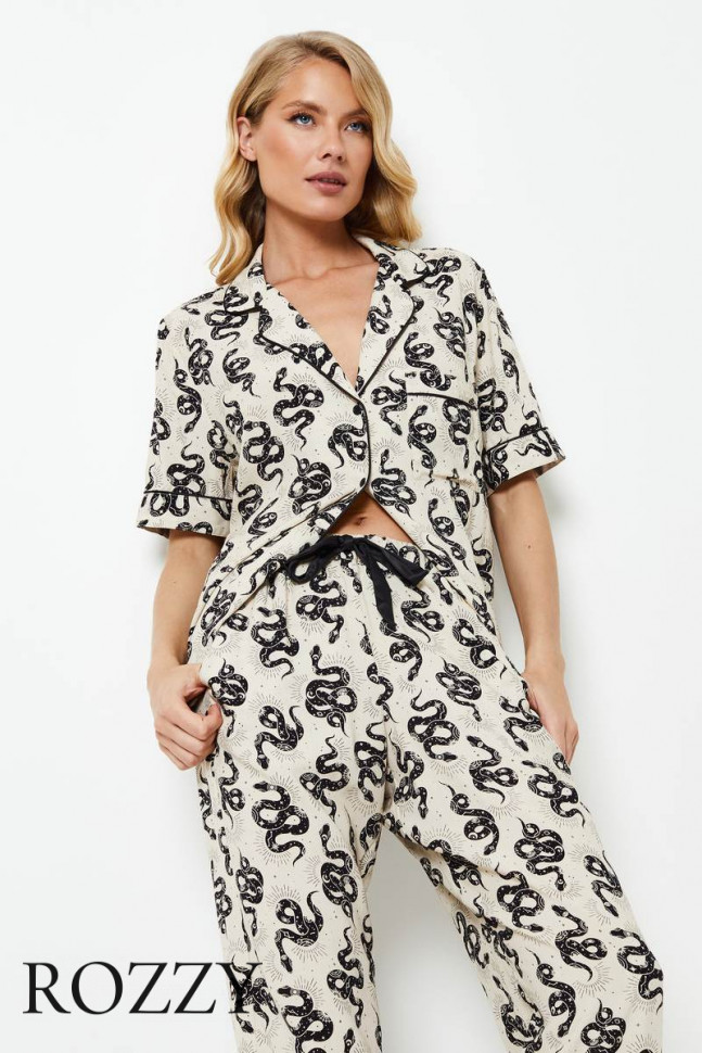 Пижама вискозная Aruelle Dakara экрю/черный