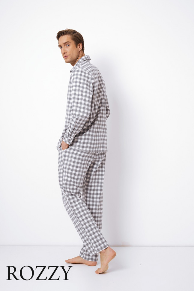 Пижама мужская фланелевая Aruelle Samuel серый/белый