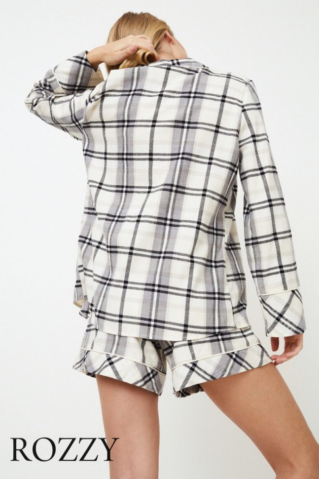 Пижама фланелевая с шортами Aruelle Henrietta серый/молочный