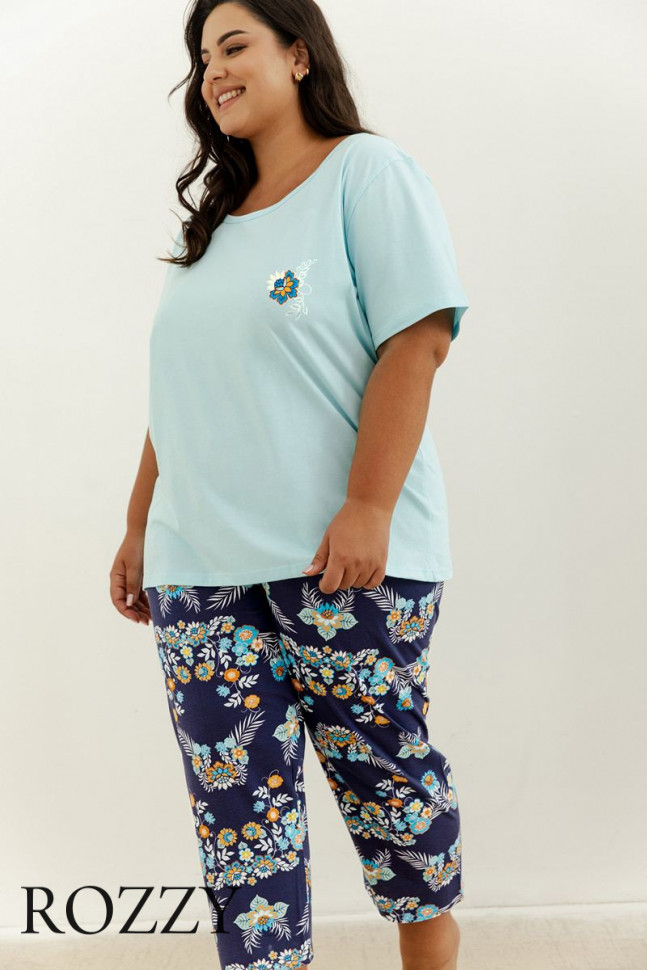 Пижама хлопковая Taro Kristen Maxi 3329/3366 темно-синий/лазурный