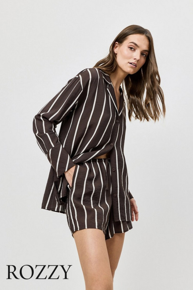 Пижама вискозная с шортами Aruelle Cedar Set шоколадный/молочный